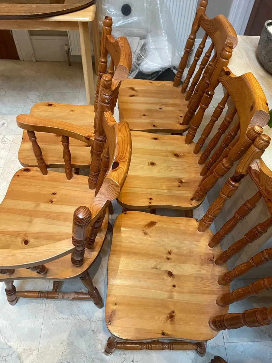 4 x Sturdy Pine Wooden Kitchen Dining Chairs - Image 2