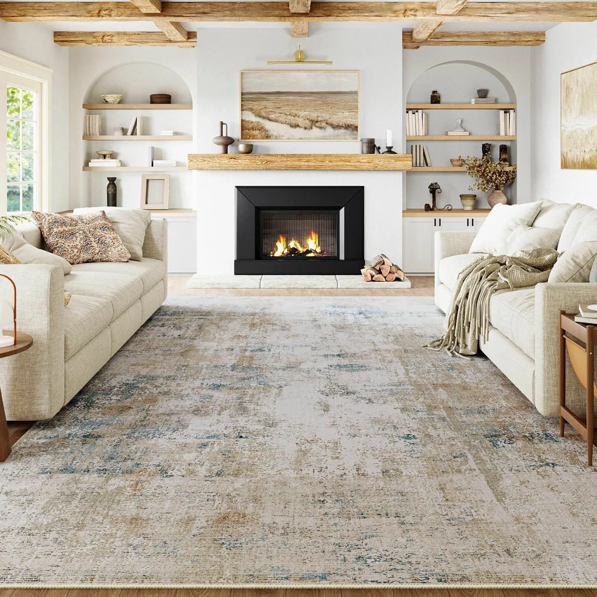 Washable Rugs Living Room Rug 180x270cm Beige - Image 1