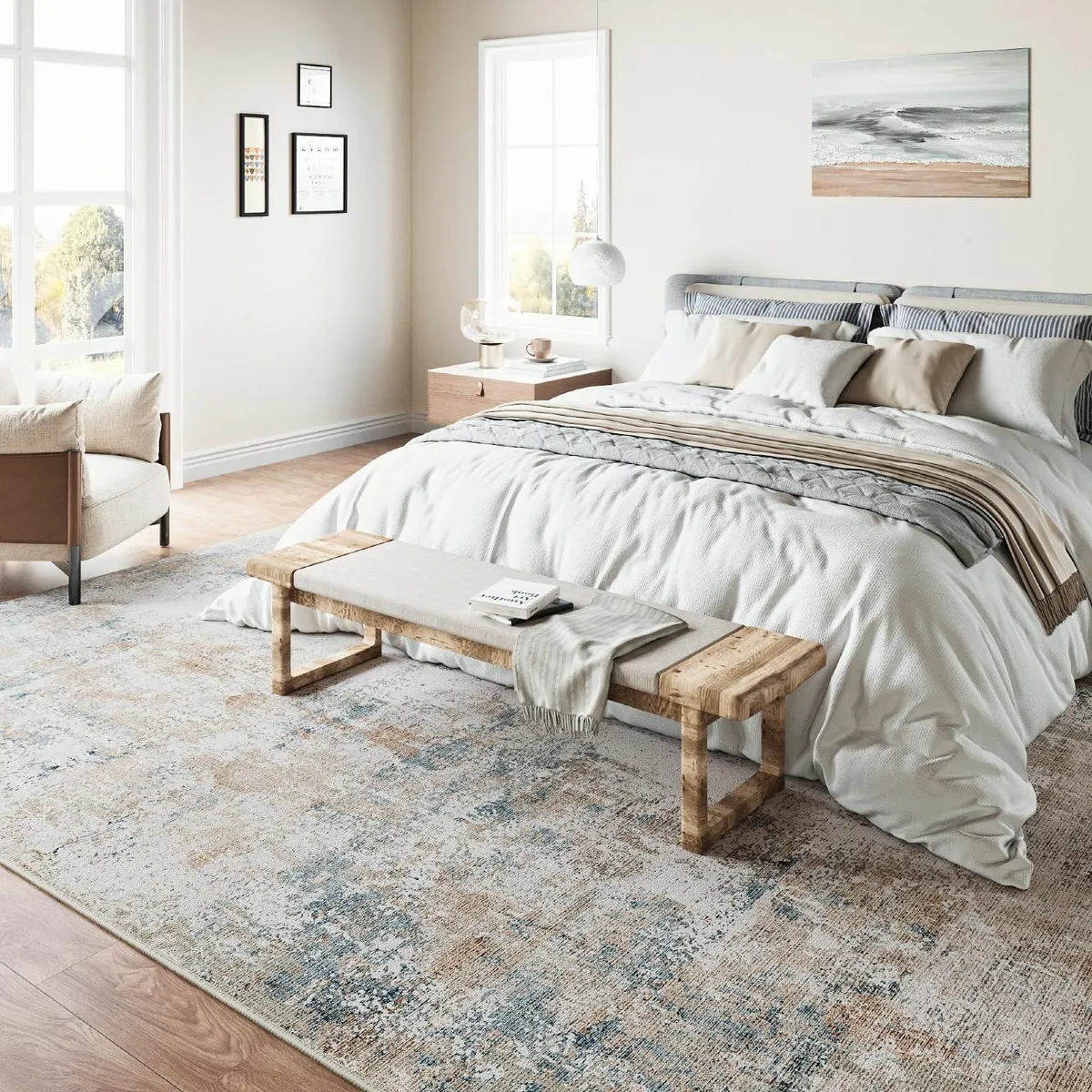 Washable Rugs Living Room Rug 180x270cm Beige - Image 3