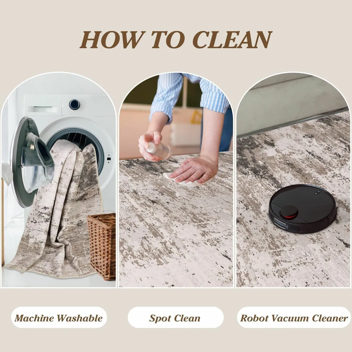 Washable Rugs Living Room Large 160x230cm Taupe - Image 4