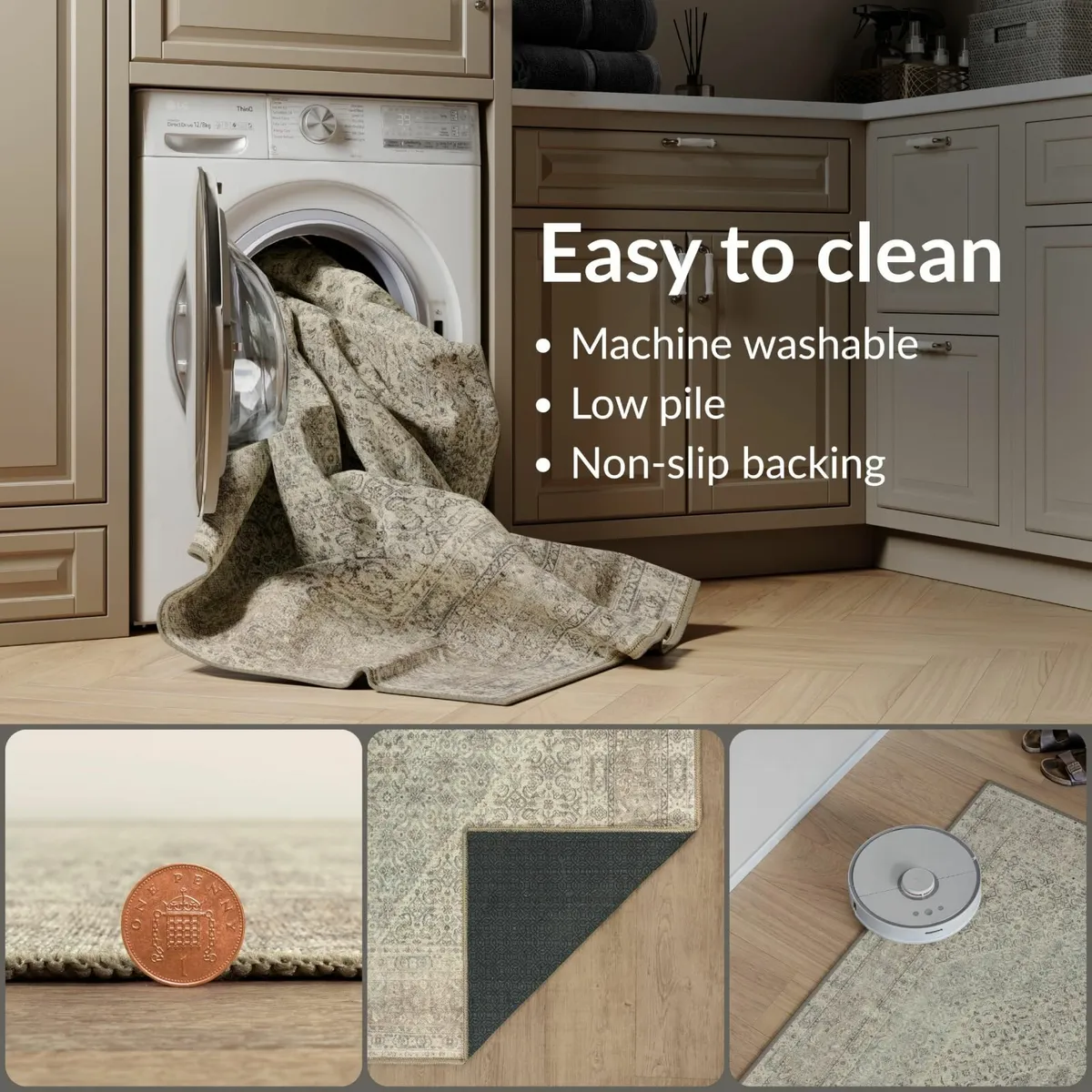 Machine Washable Rug 80x150cm 75% Recycled Cotton - Image 3