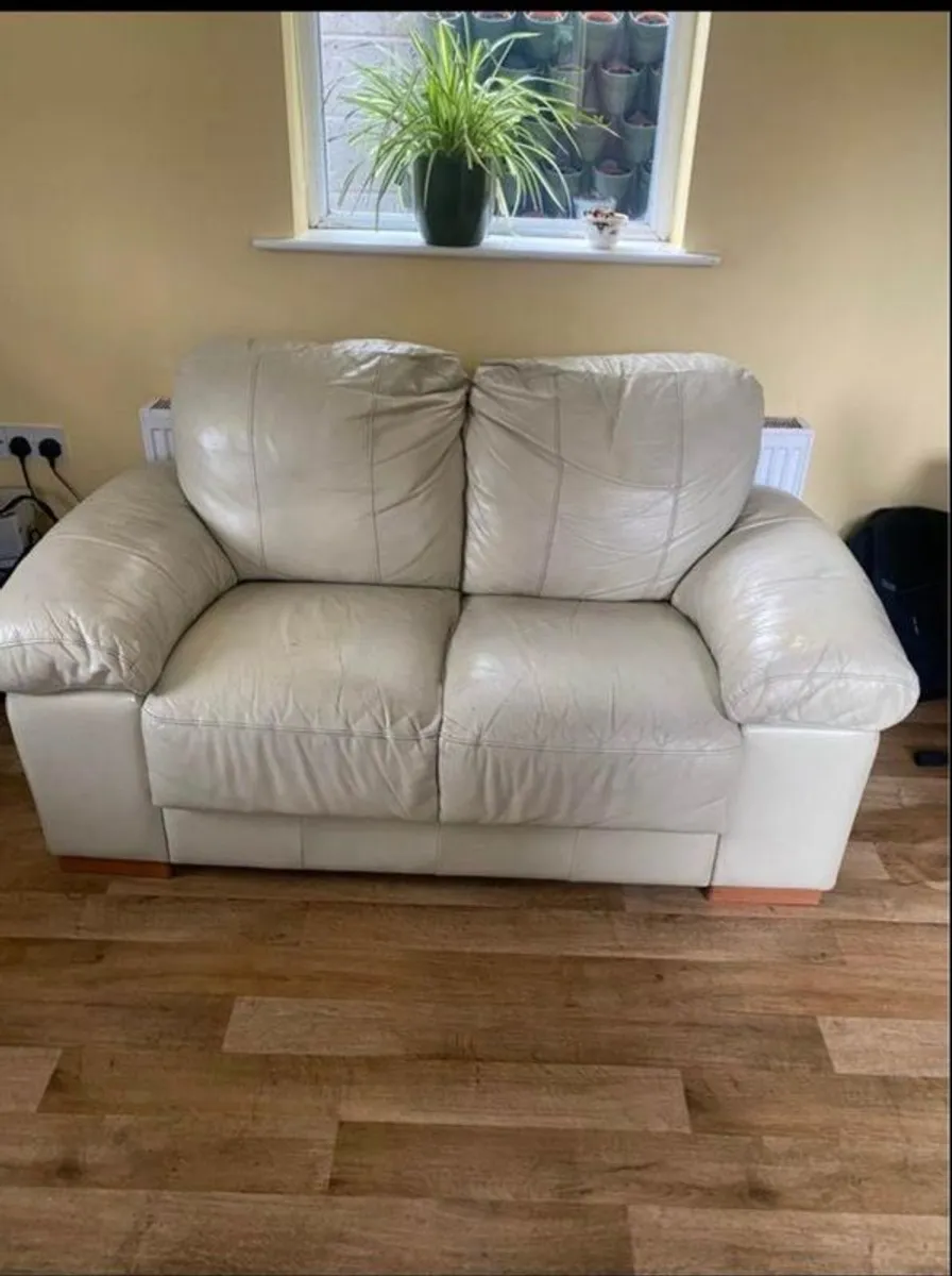 Cream leather 2 Seater sofa - Image 1