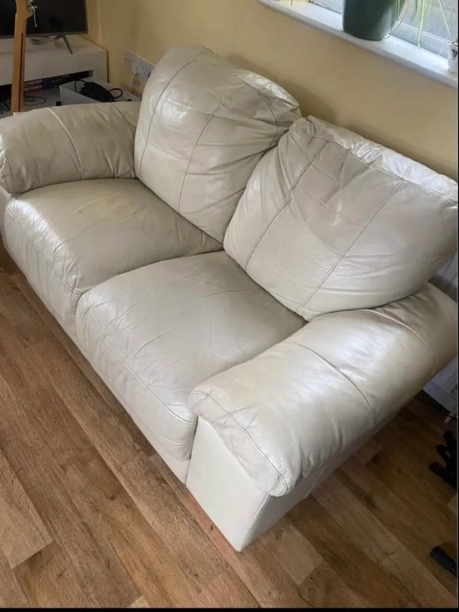 Cream leather 2 Seater sofa - Image 2