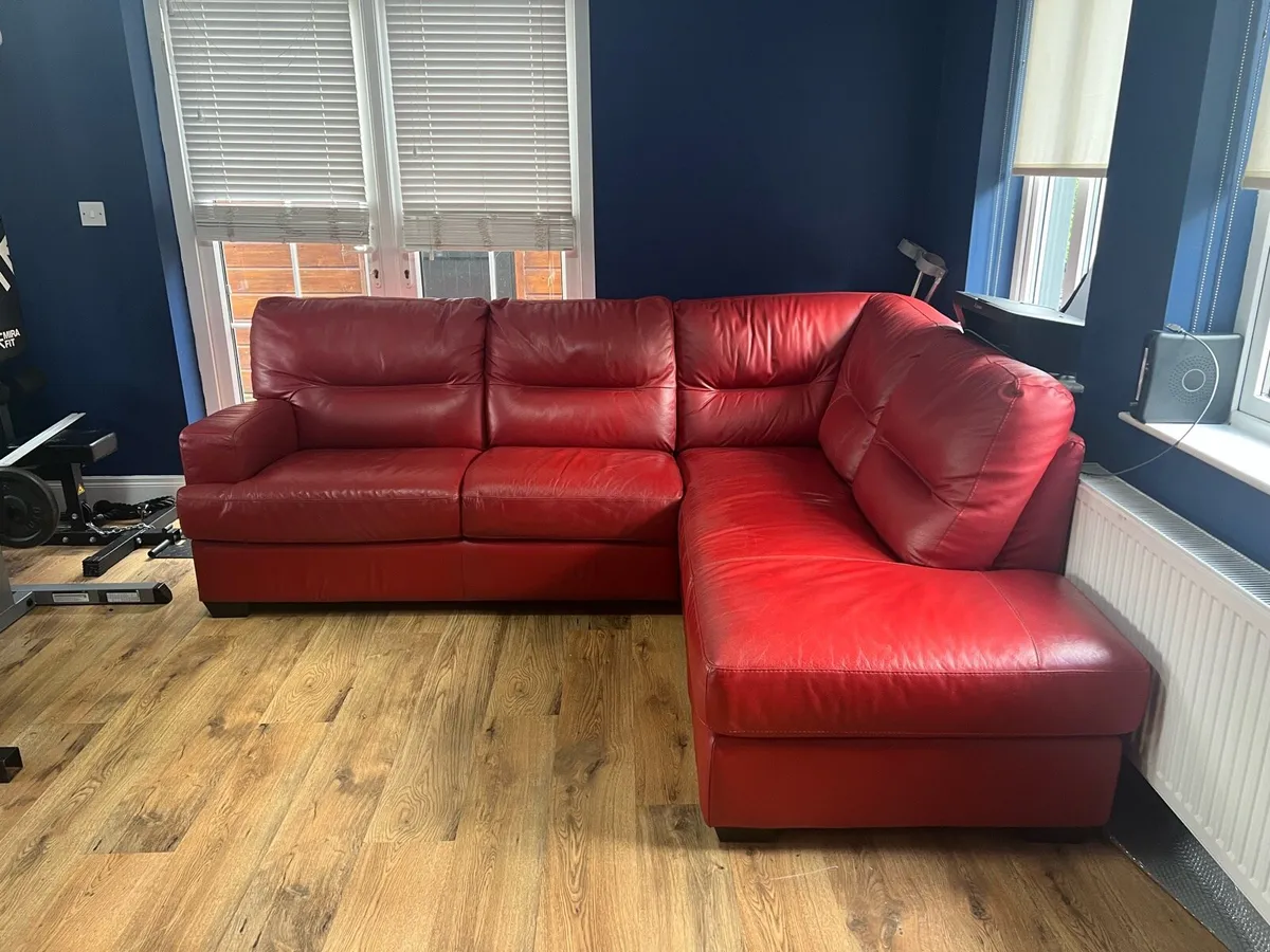 L shape red leather couch - Image 2