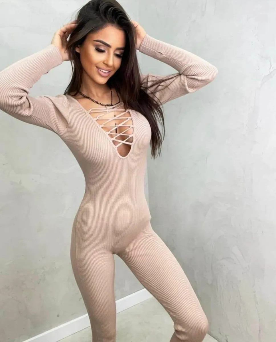Beige shaping jumpsuit, striped - Image 2