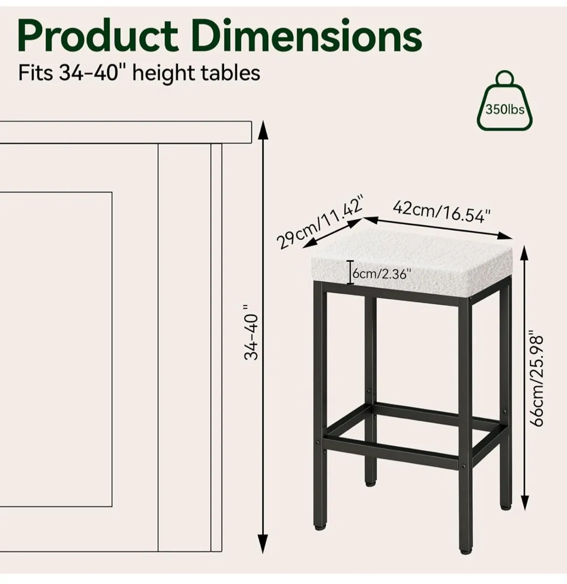 66 cm Bar Stools Set of 4, White Breakfast Barstoo - Image 2