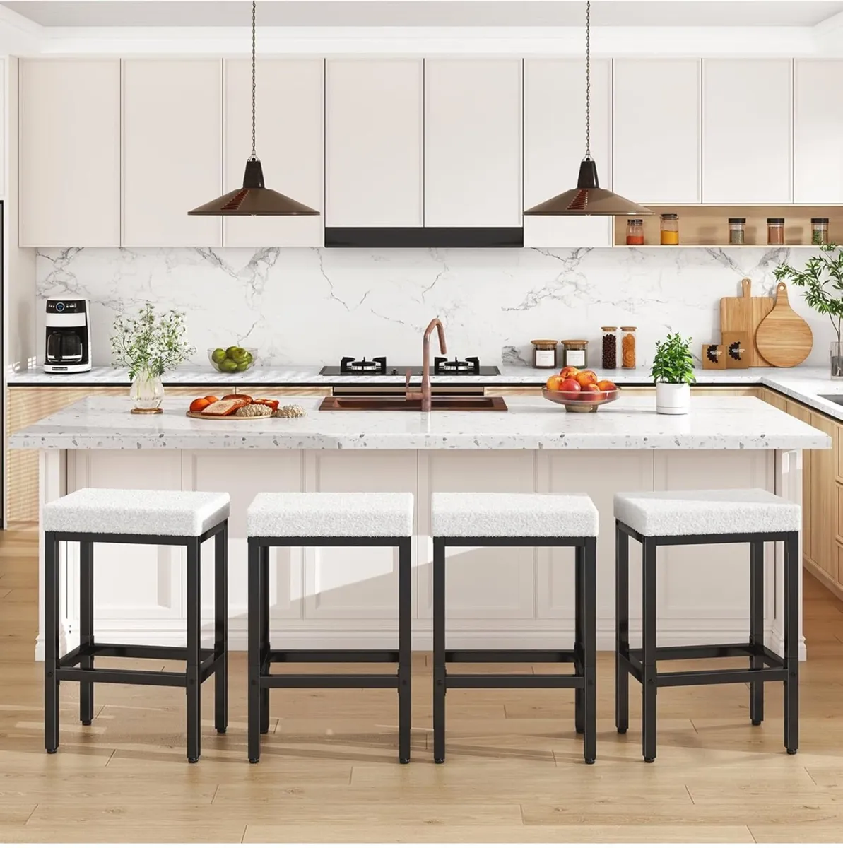 66 cm Bar Stools Set of 4, White Breakfast Barstoo - Image 4