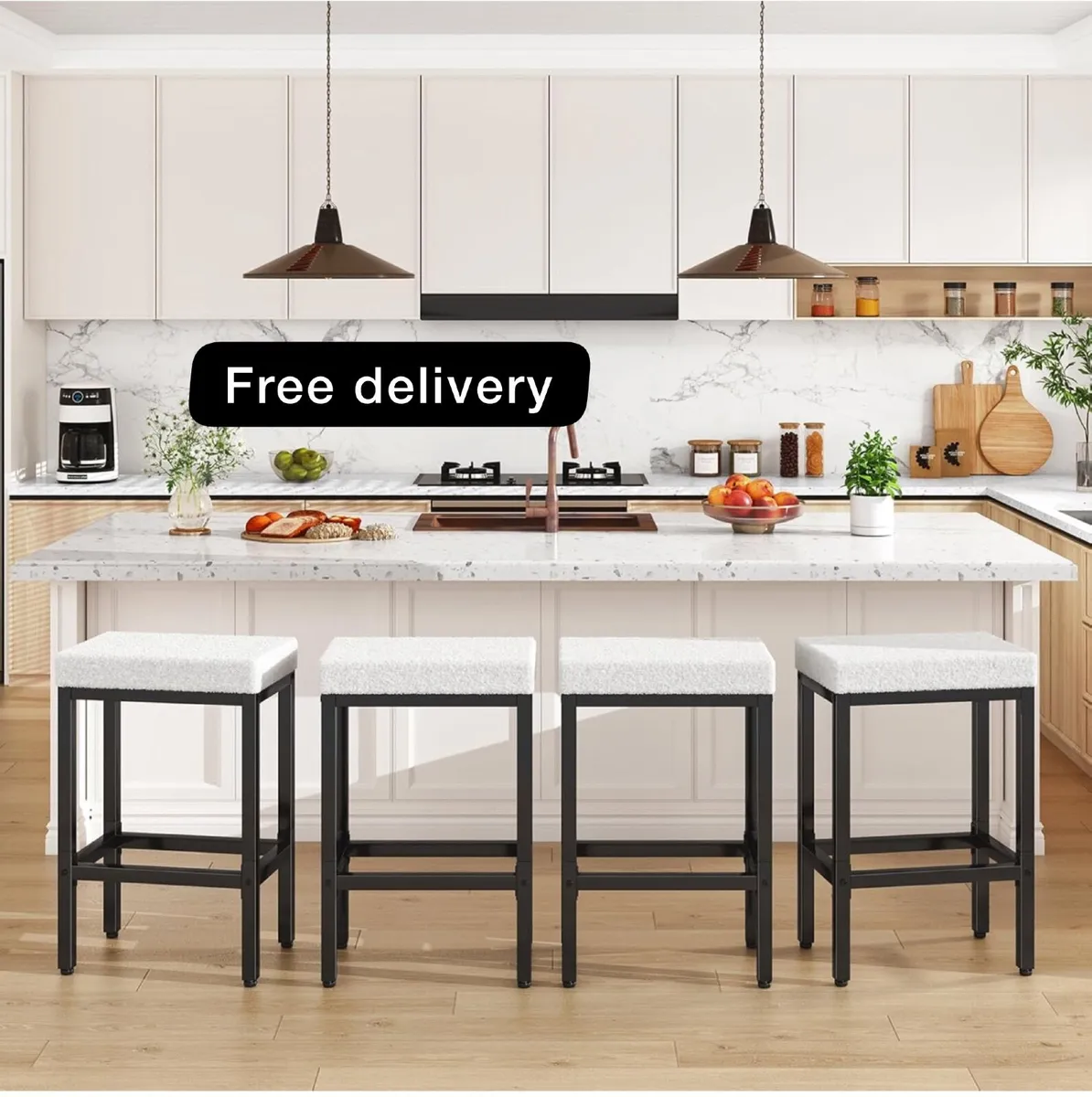 66 cm Bar Stools Set of 4, White Breakfast Barstoo - Image 1