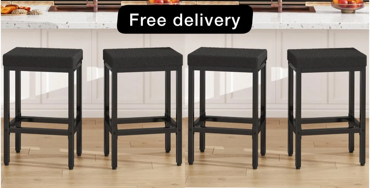 66 cm Bar Stools Set of 4 Black Breakfast Barstoo - Image 1