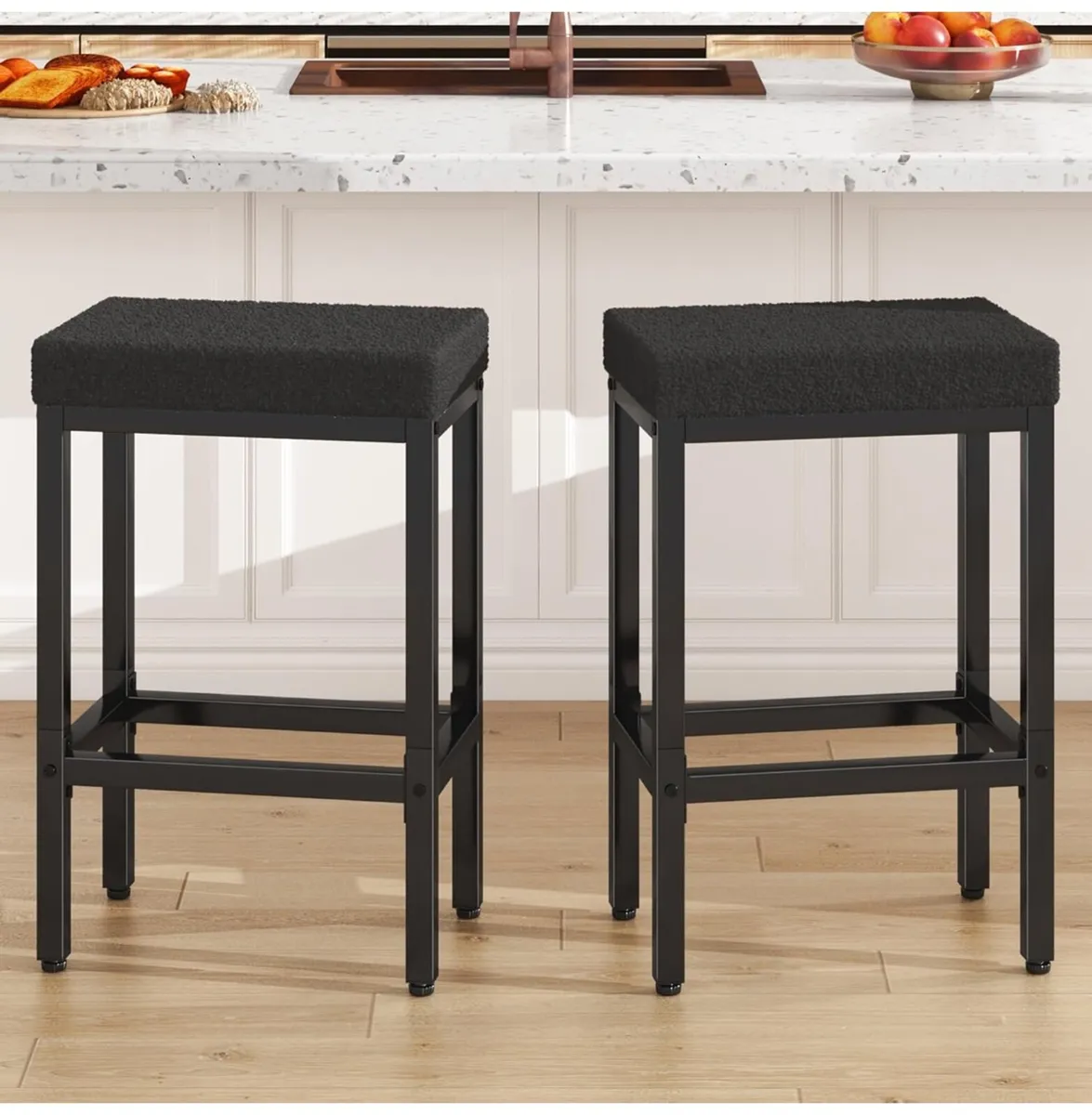 66 cm Bar Stools Set of 4 Black Breakfast Barstoo - Image 4