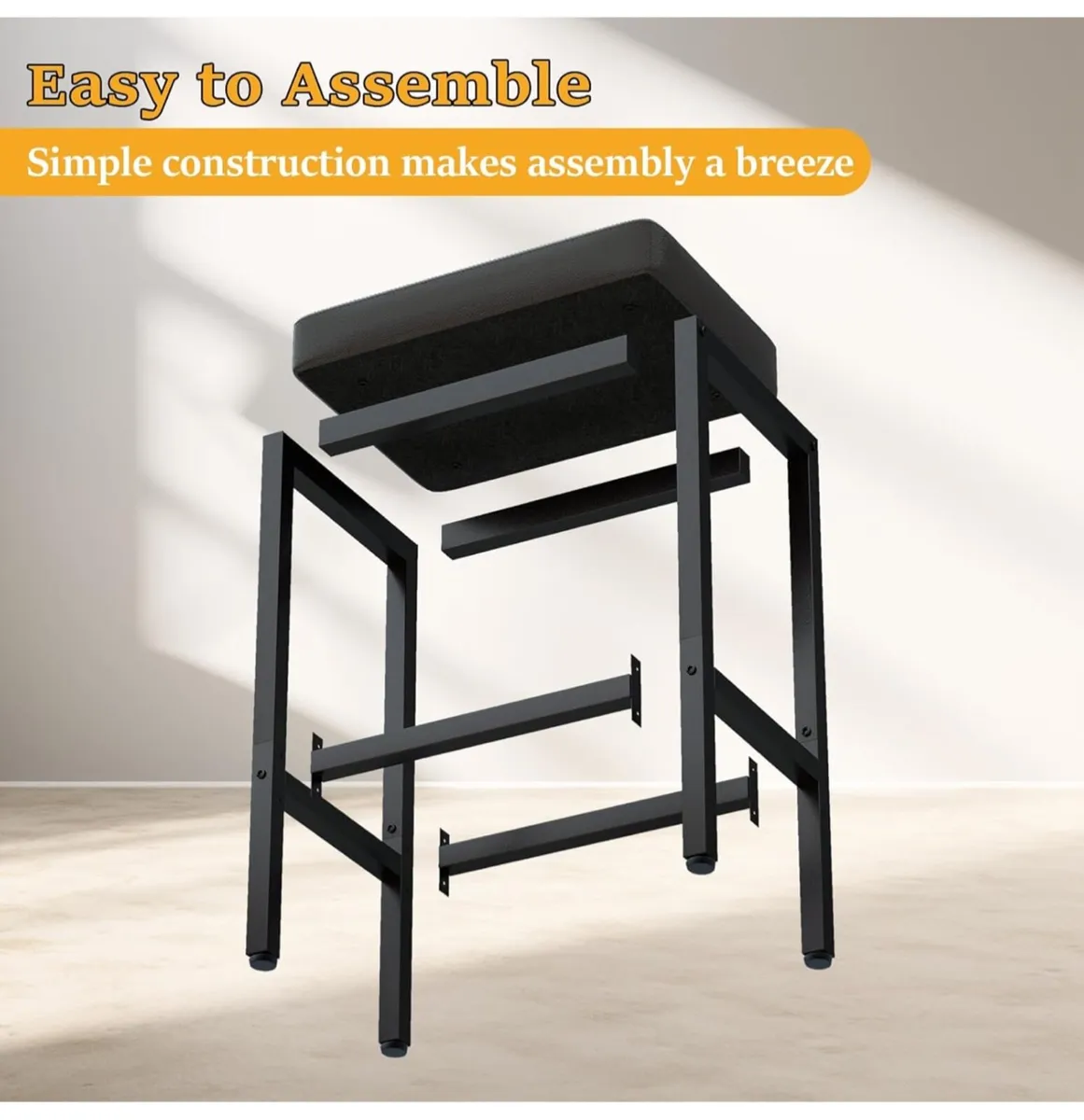 66 cm Bar Stools Set of 4, Black Breakfast Barstoo - Image 2