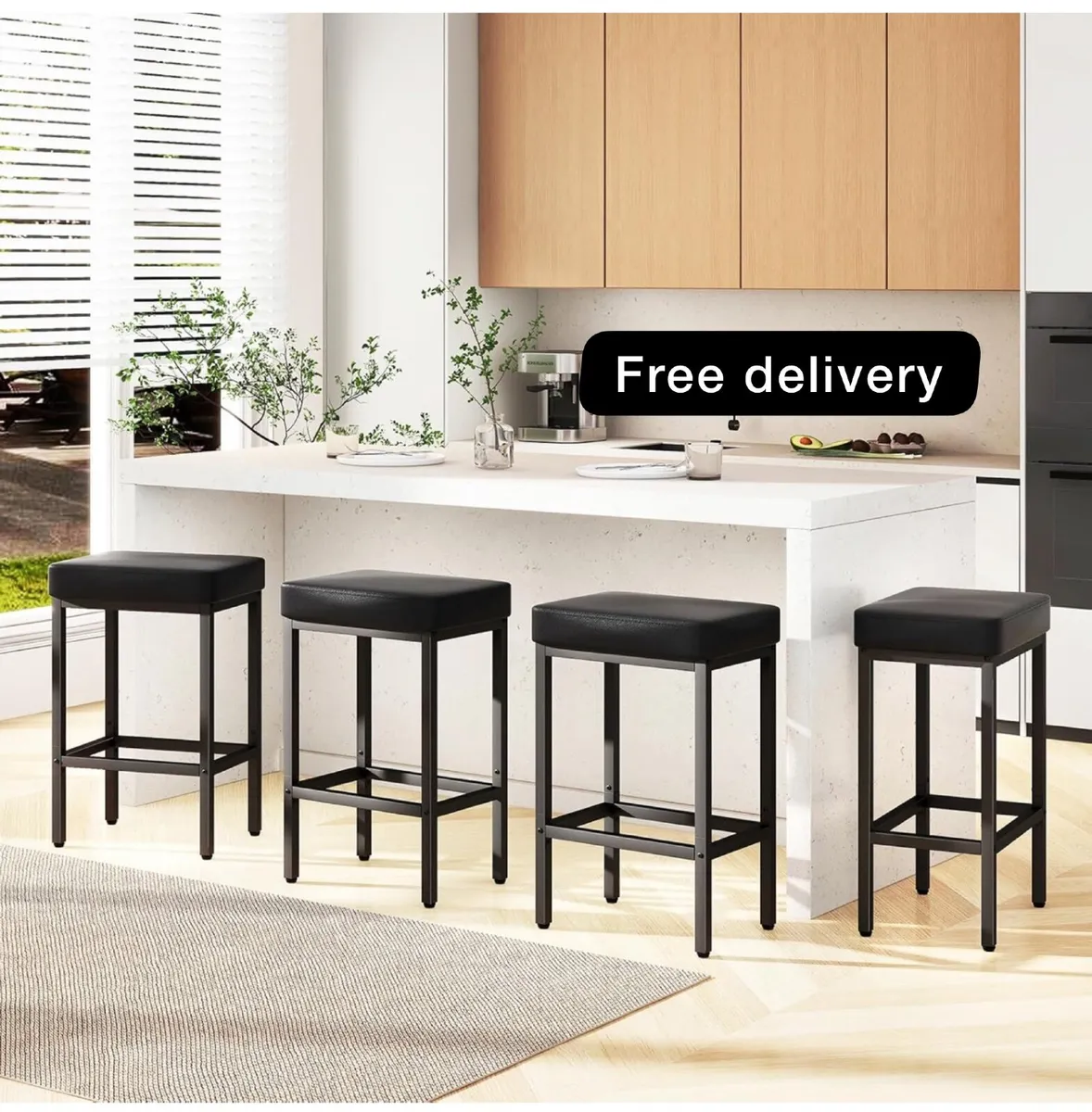 66 cm Bar Stools Set of 4, Black Breakfast Barstoo - Image 1