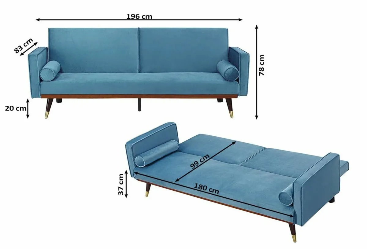 3-Seater Sofa Bed with Gold Legs , velvet - Image 4