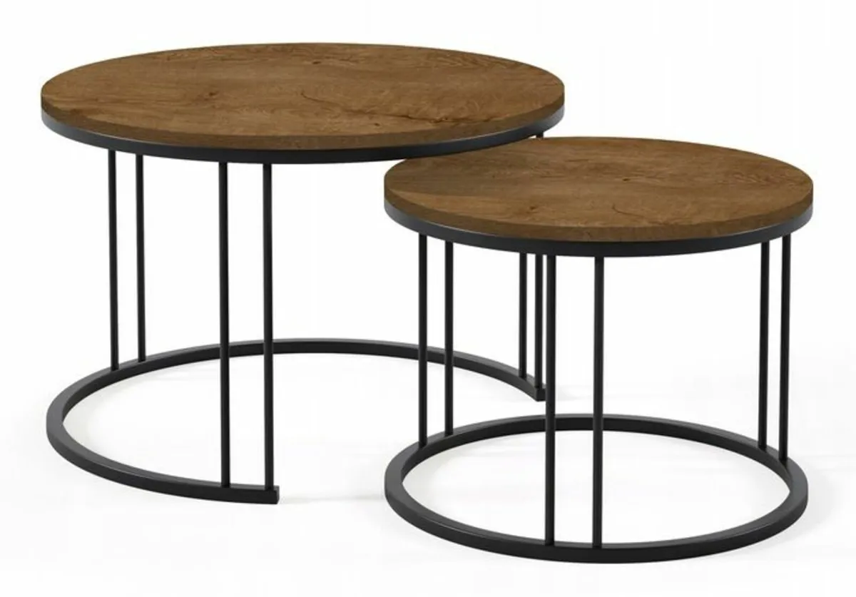 Nesting Coffee Tables – Round Concrete Effect Tops - Image 4