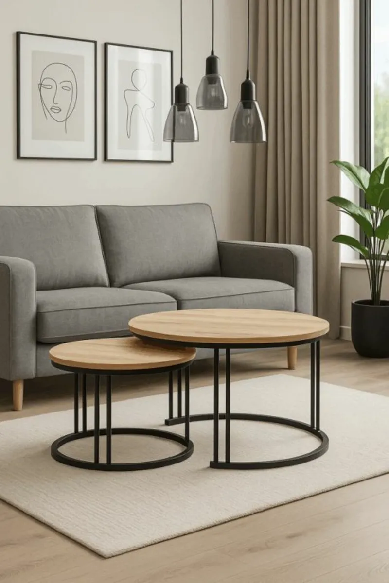 Nesting Coffee Tables – Round Concrete Effect Tops - Image 1