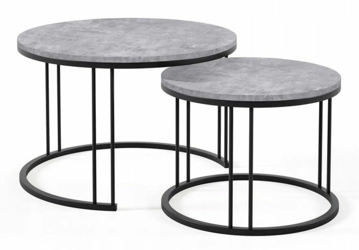 Nesting Coffee Tables – Round Concrete Effect Tops - Image 3