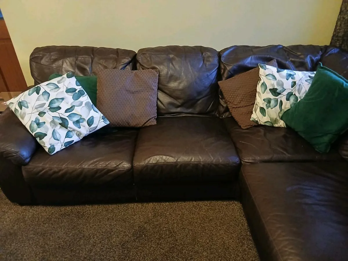 Brown leather corner sofa couch - Image 4