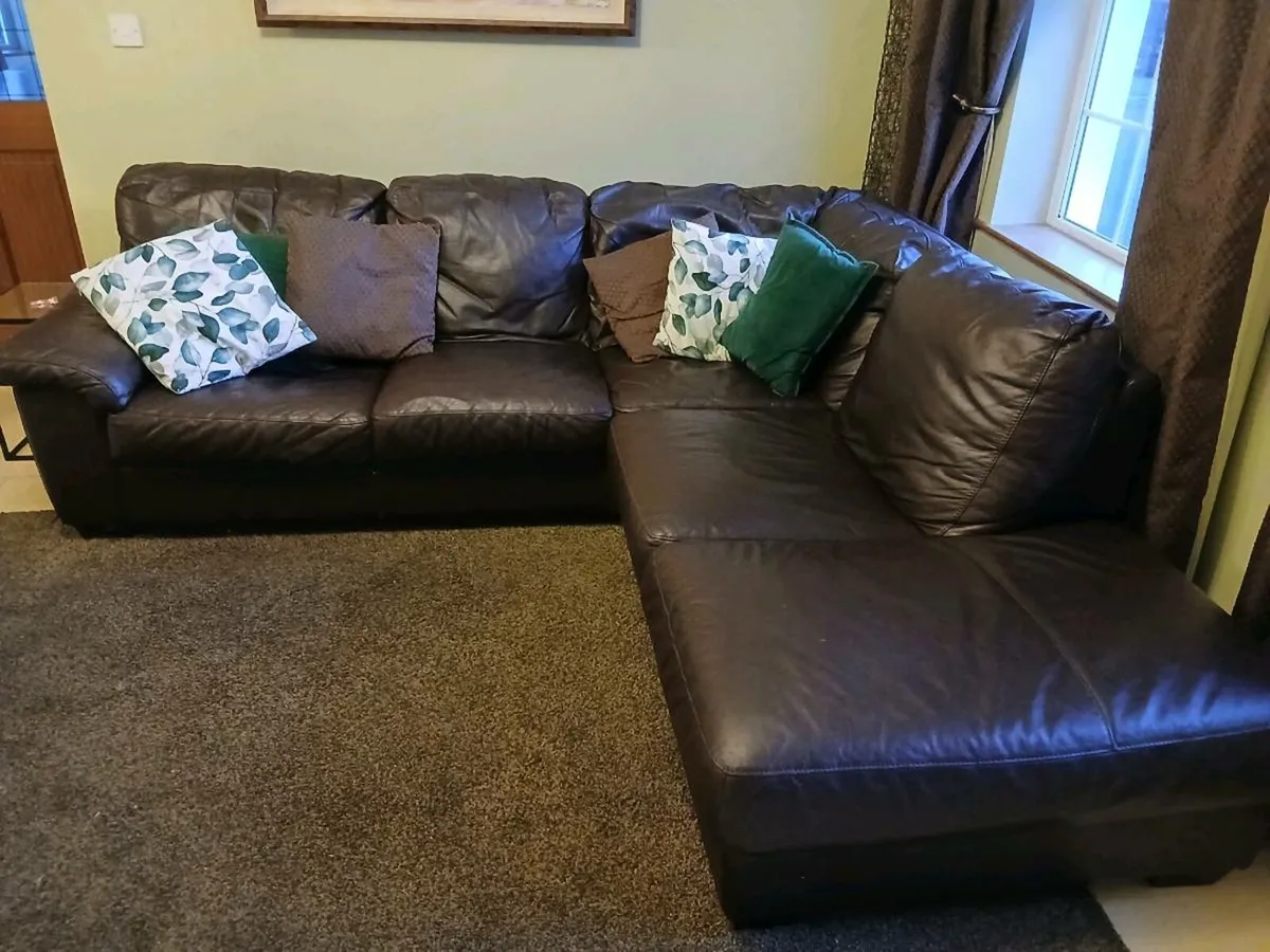 Brown leather corner sofa couch - Image 1