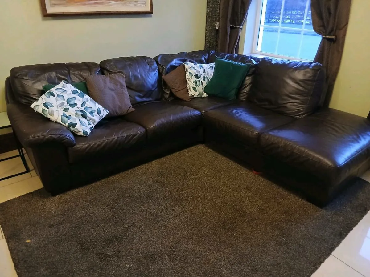 Brown leather corner sofa couch - Image 2