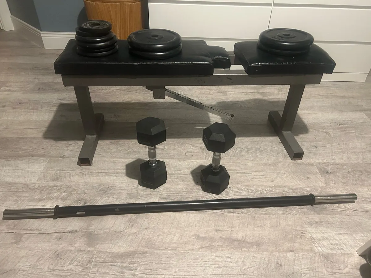Complete gym,Dumbbells, barbell, weights and bench - Image 1