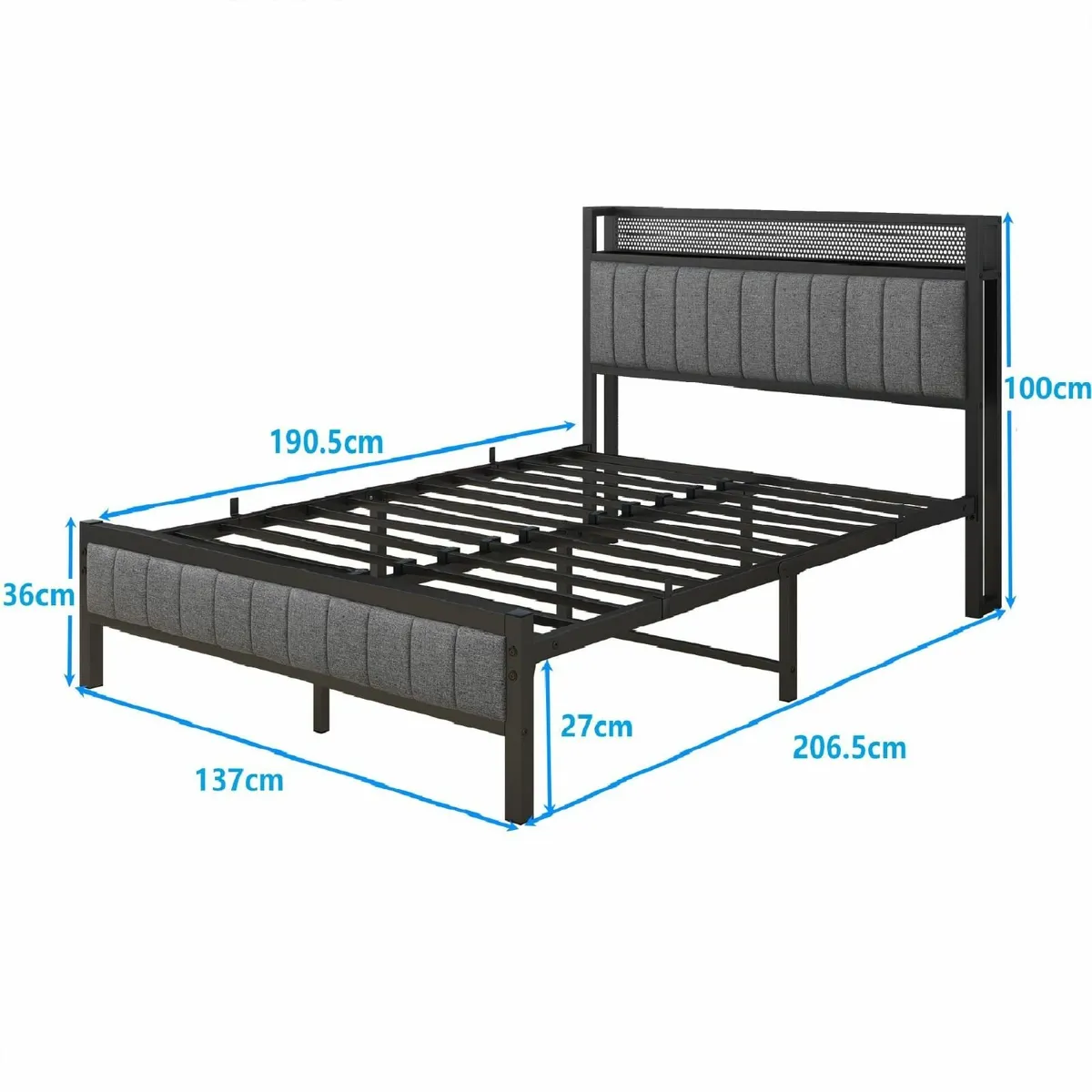 Double Bed Frame with Storage Headboard Shelf - Image 2