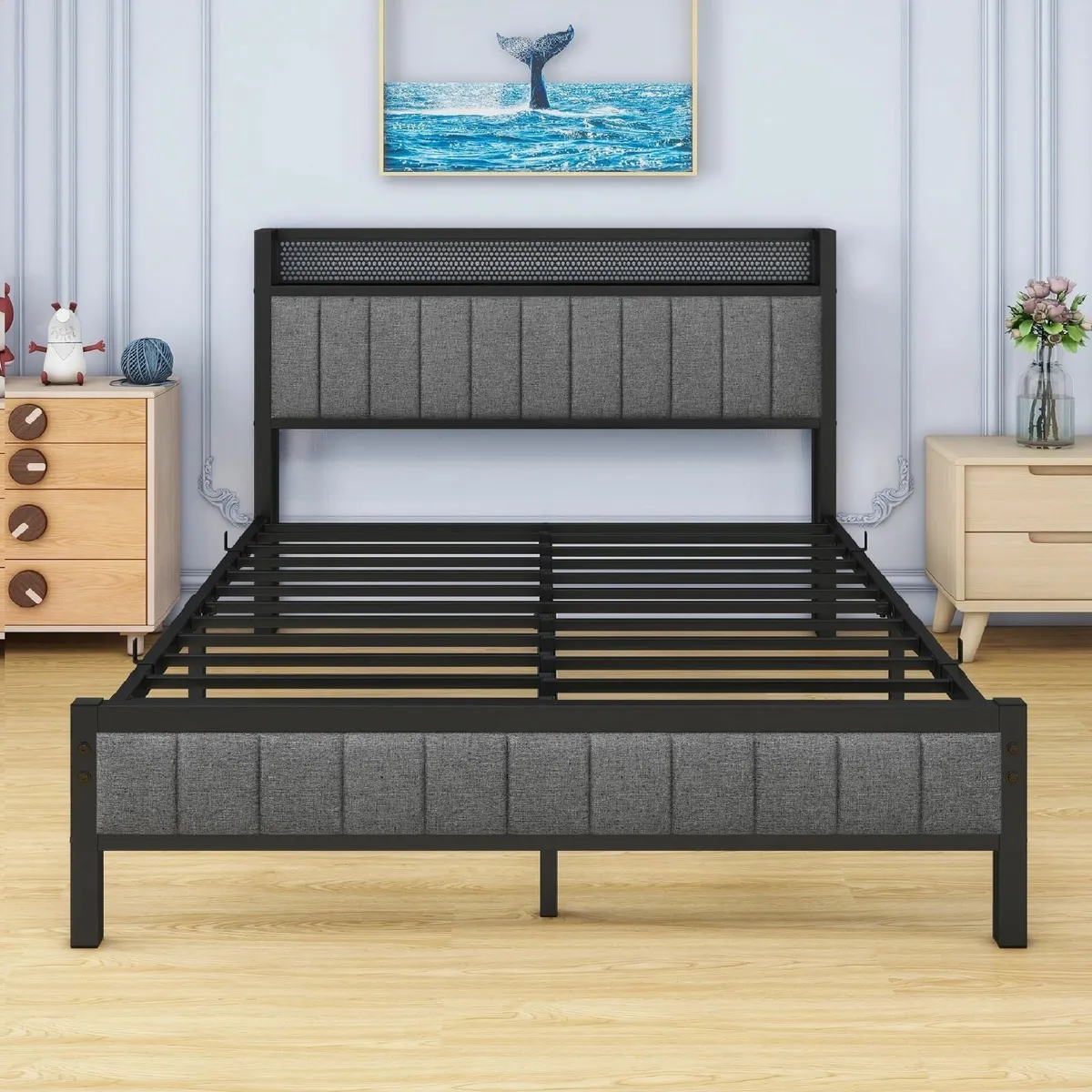 Double Bed Frame with Storage Headboard Shelf - Image 4