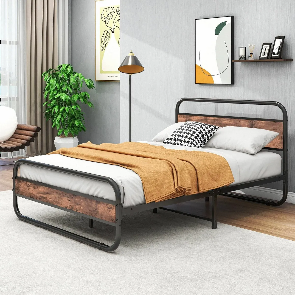 Double Size Bed Frame with Headboard Oval-Shaped - Image 3