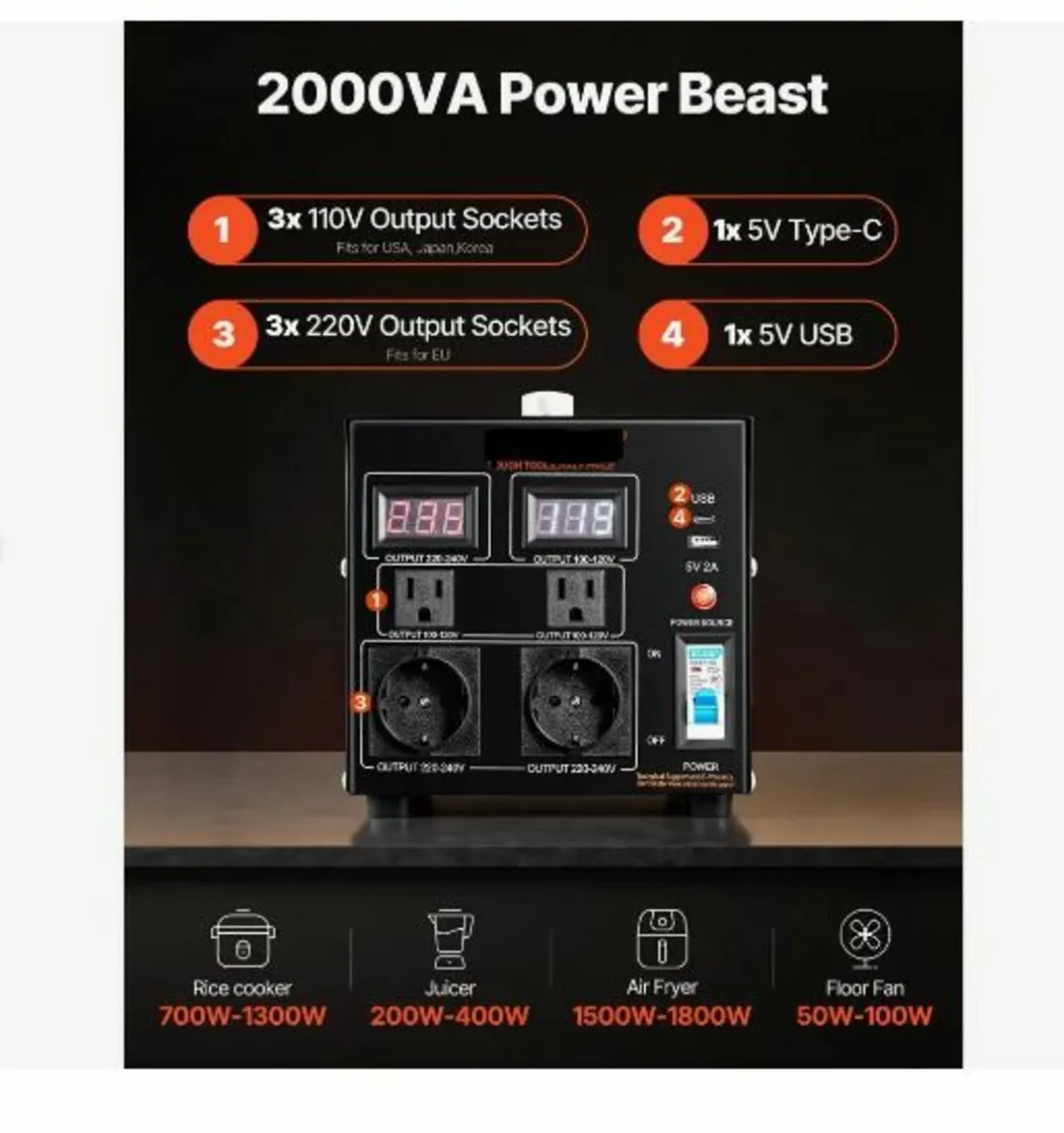 Voltage Converter Transformer, 2000VA - Image 3