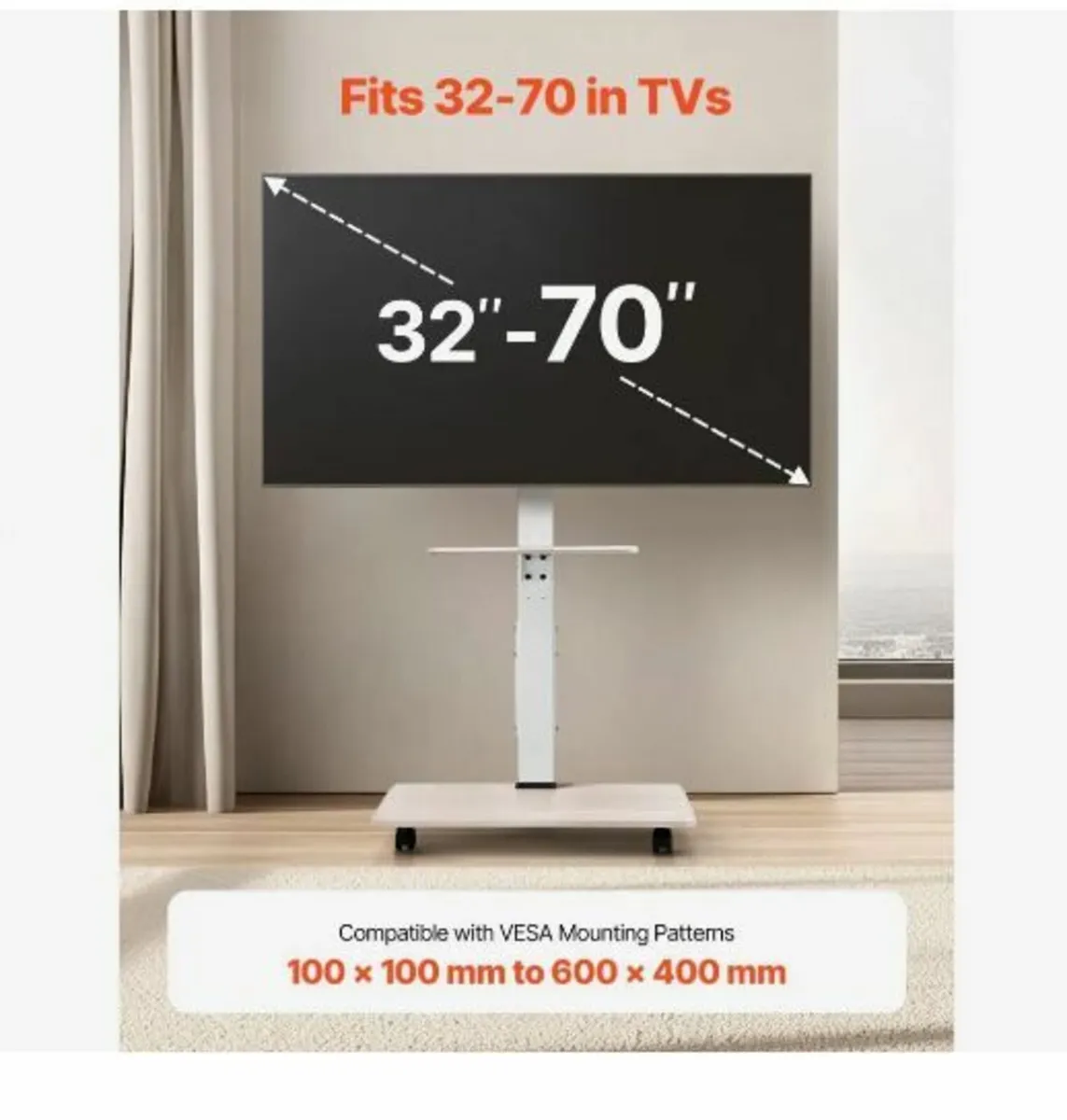 Rolling TV Stand, Mobile TV Cart for 32-70 Inch - Image 2