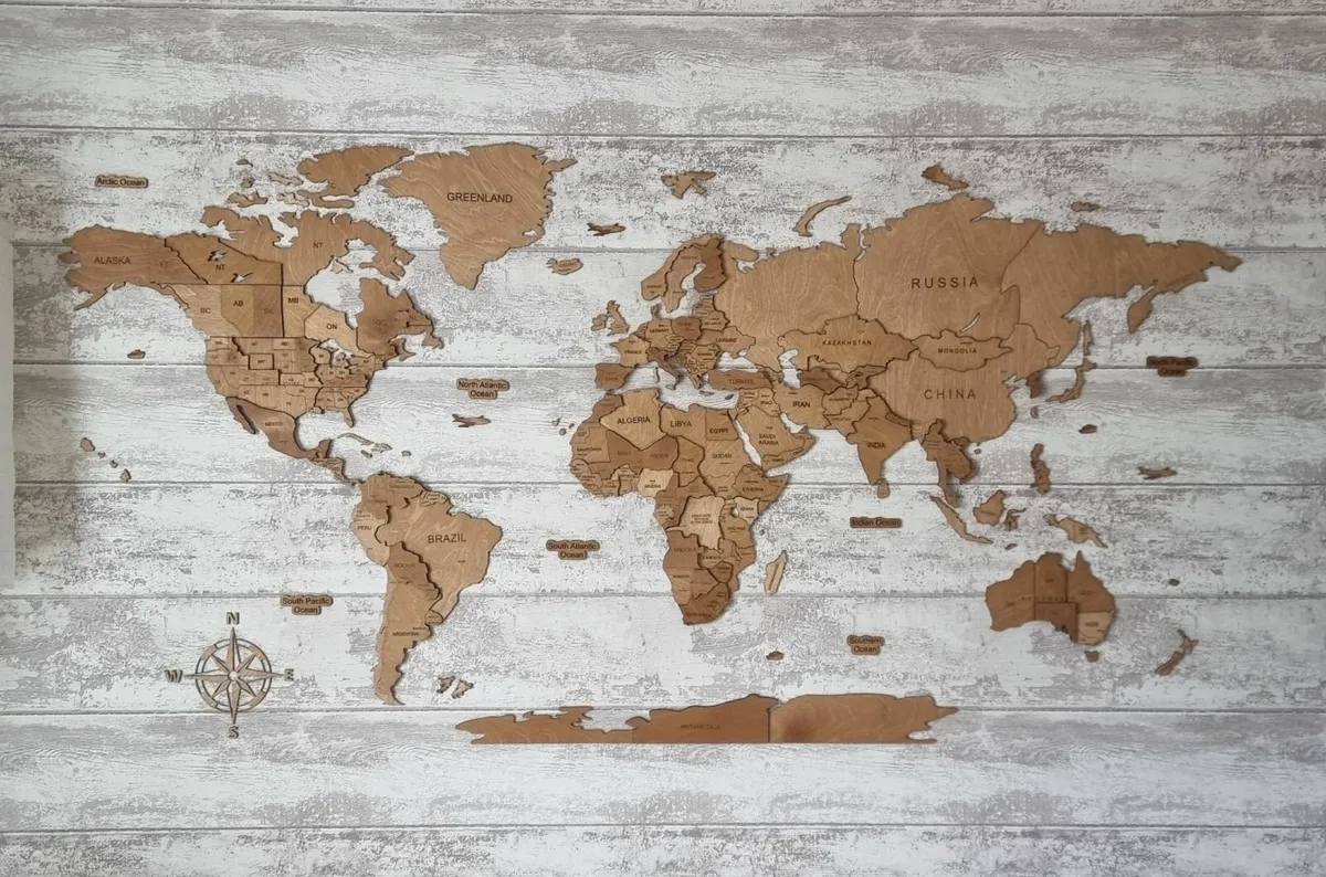 3D Classic Wooden World Map - Image 1