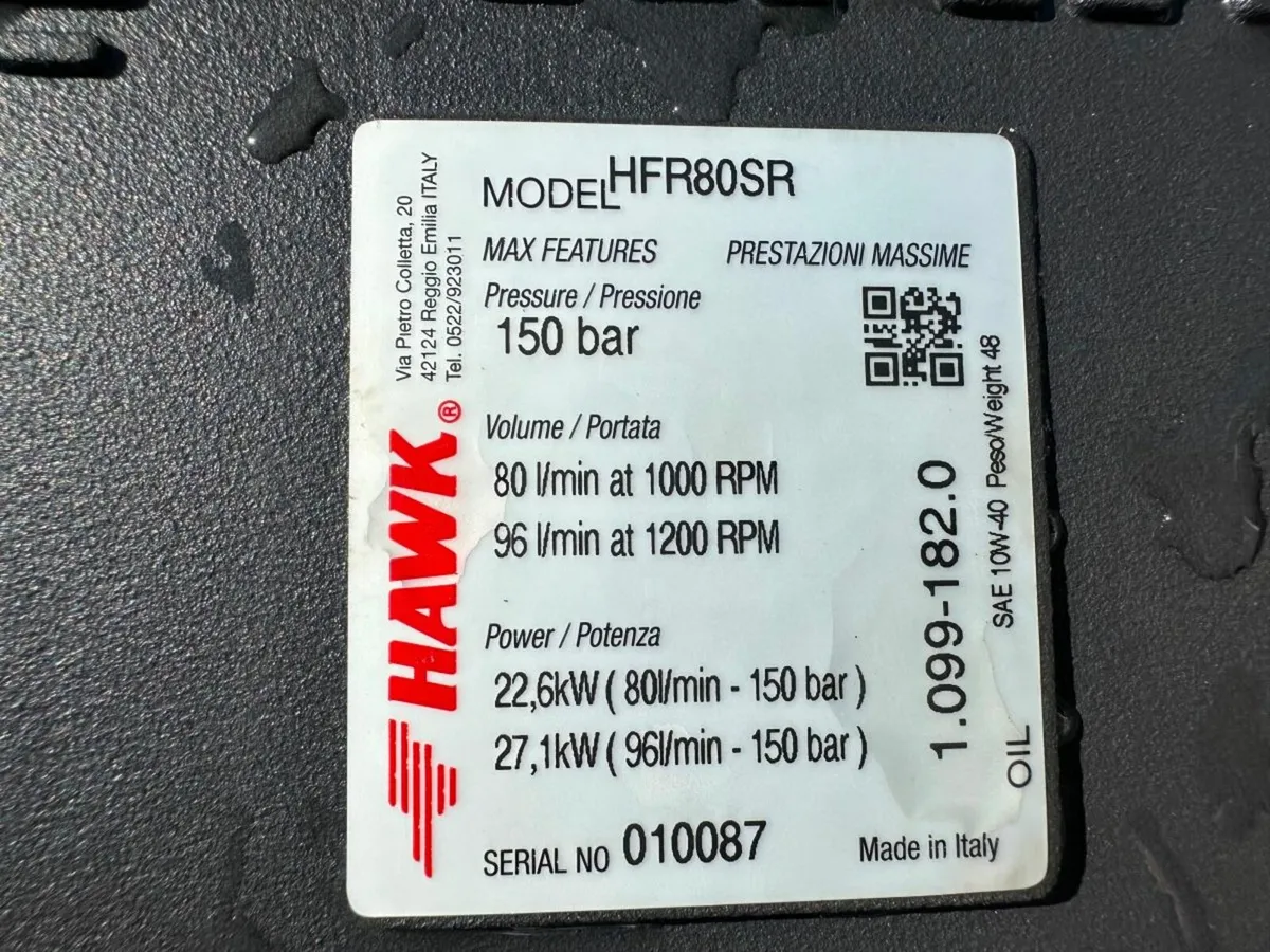 UNUSED HAWK HFR80SR WASHER PUMP....80lts/min. - Image 3