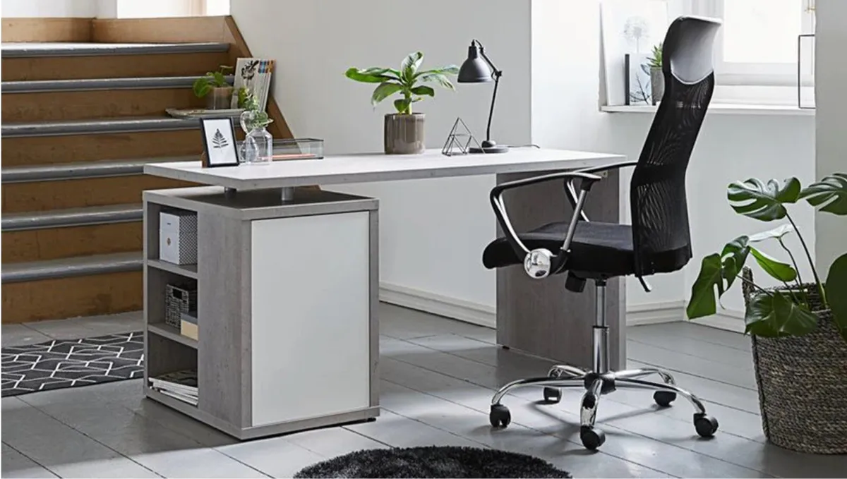 Grey Desk with Cupboard