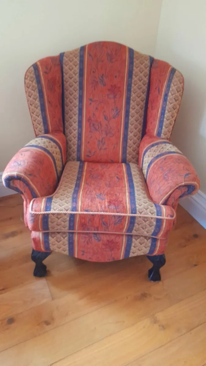 Queen Anne style couches and chair for sale - Image 2