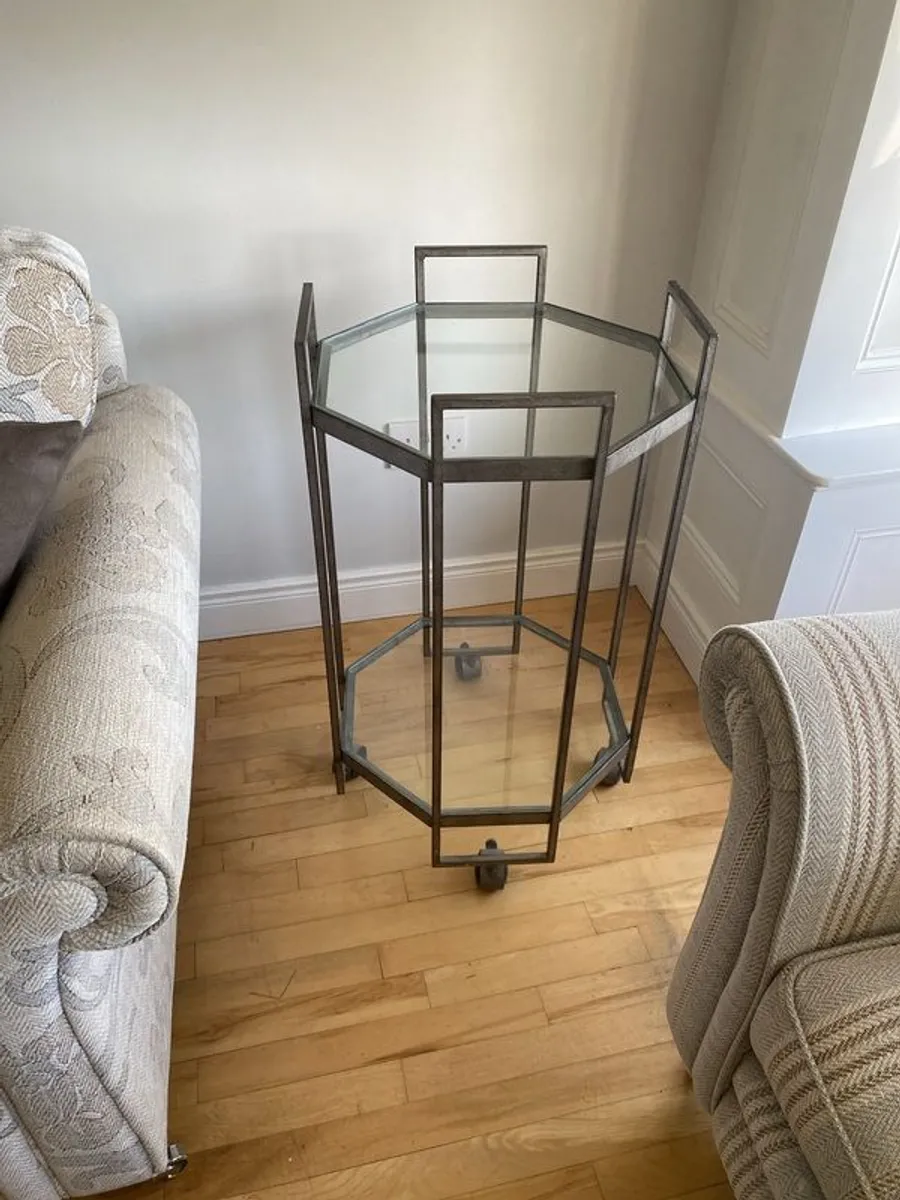Glass table on castors as new - Image 1