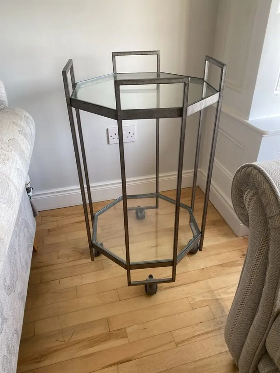 Glass table on castors as new - Image 2