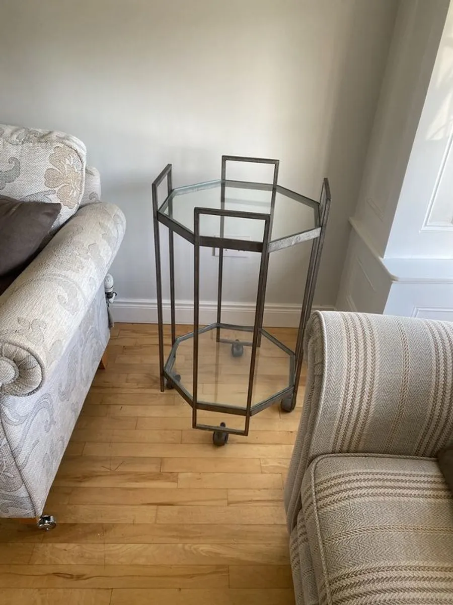 Glass table on castors as new - Image 3