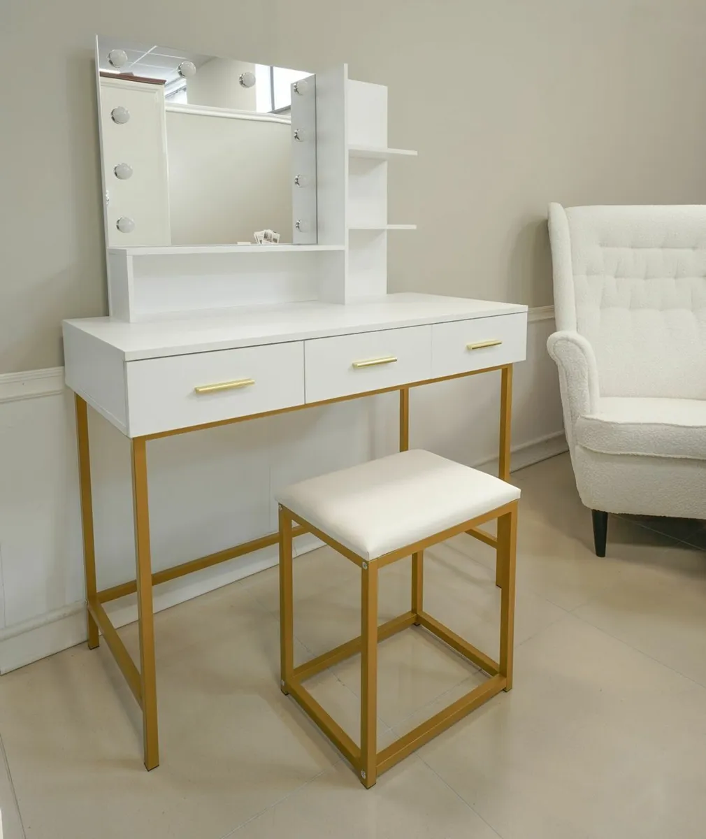 Vanity Table with LED Mirror and Stool - Image 3