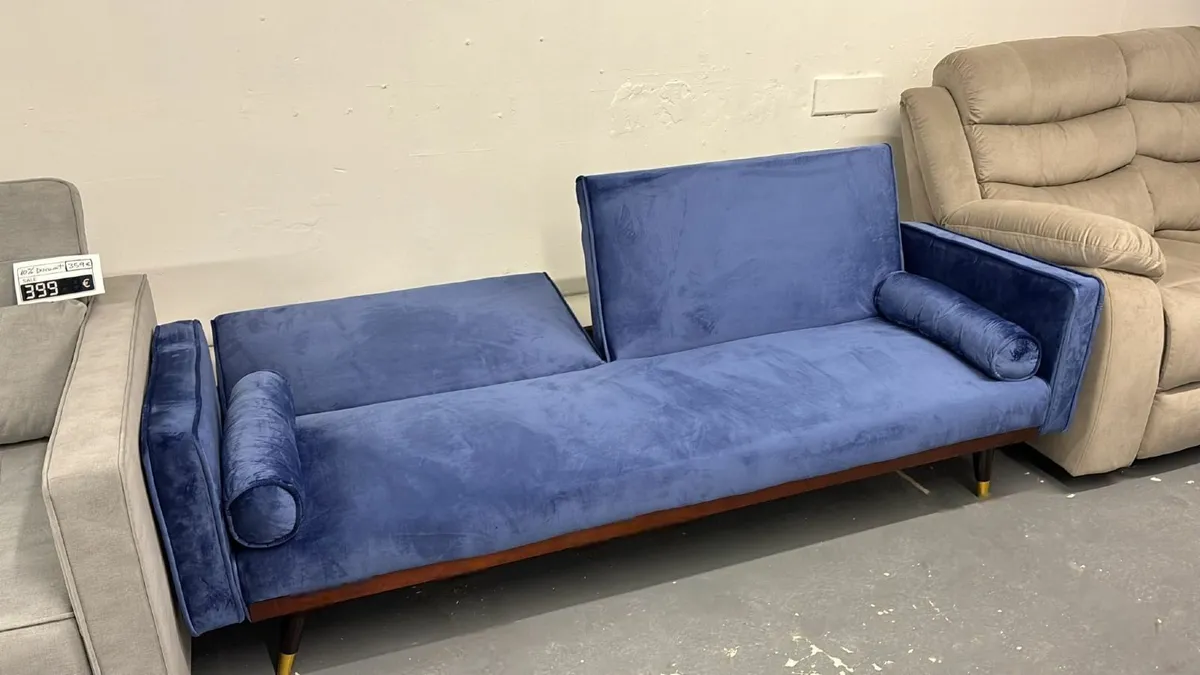 3-Seater Sofa Bed with Gold Legs , Blue velvet - Image 2