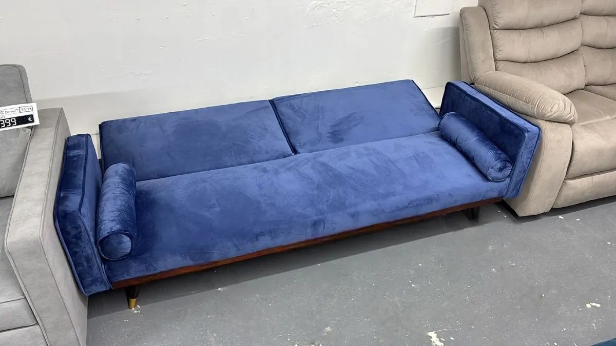 3-Seater Sofa Bed with Gold Legs , Blue velvet - Image 3