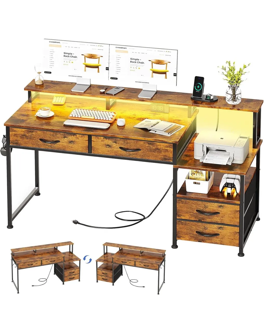 135cm Computer Desk with Power Outlet and Charging - Image 4