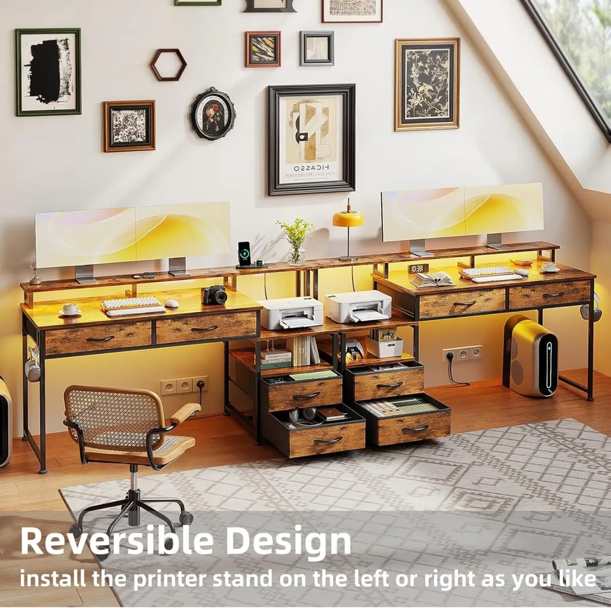 135cm Computer Desk with Power Outlet and Charging - Image 3