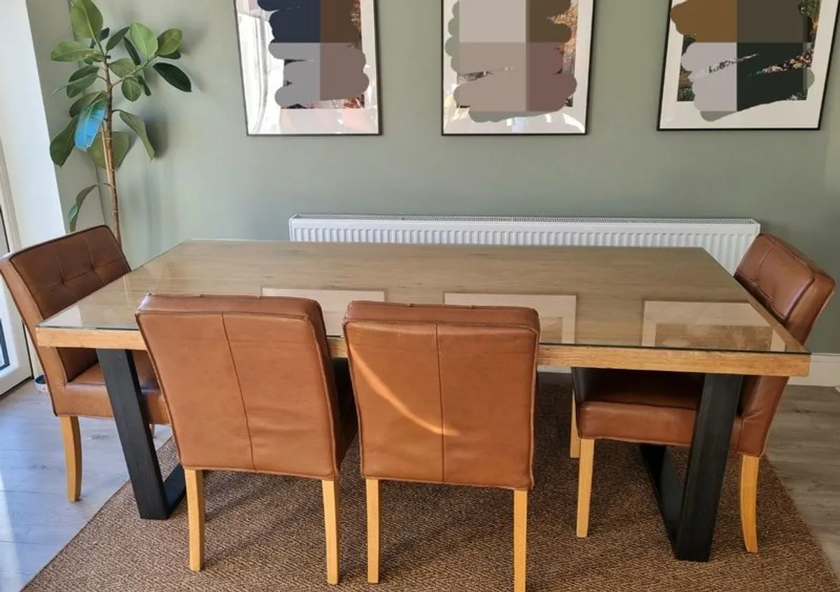 Solid Oak Dining Table Set, Bench and 4 Chairs (EZ Living) - Image 1