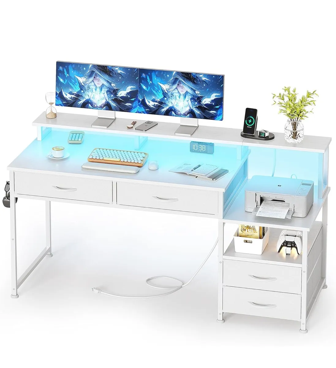 135cm Computer Desk with Power Outlet and Charging - Image 1