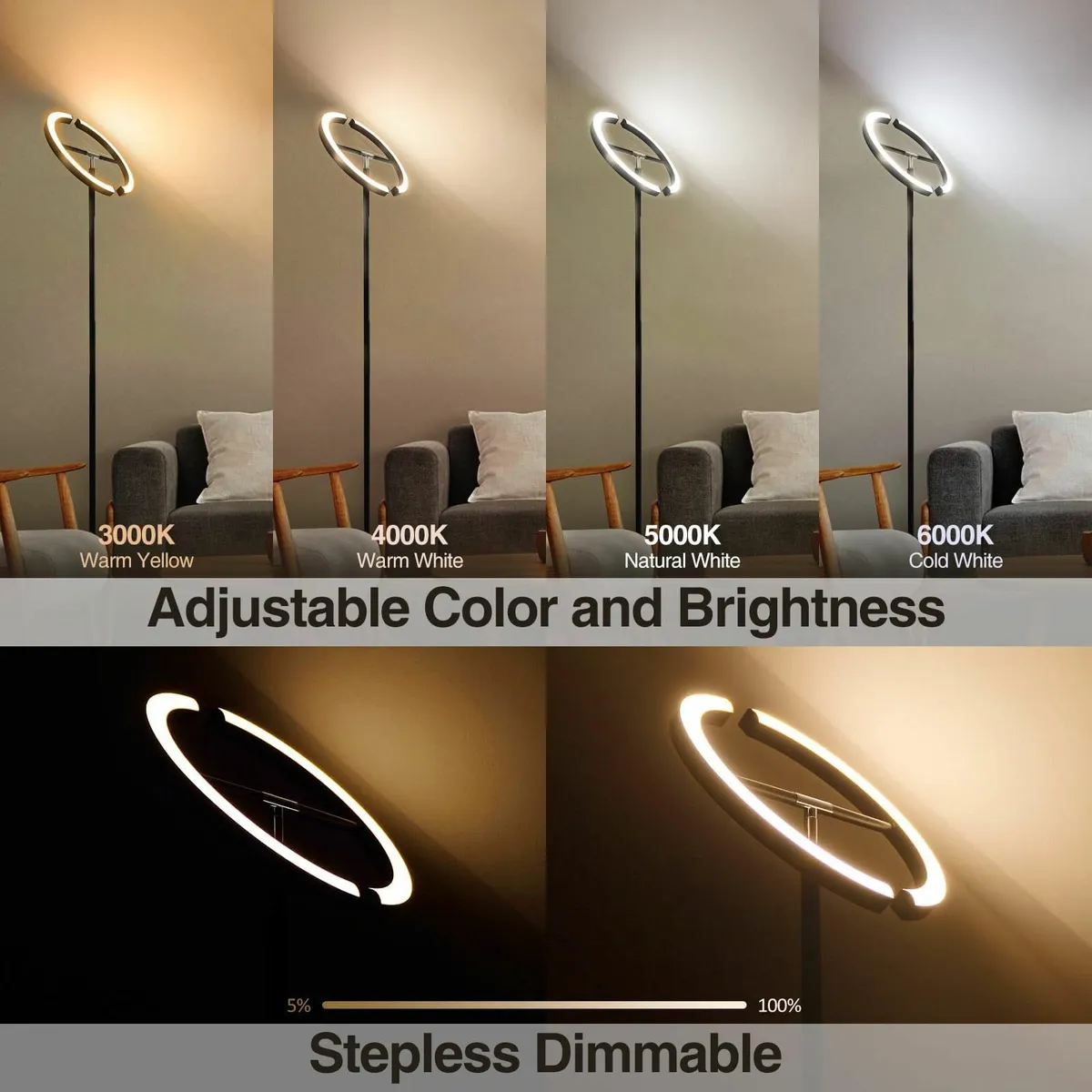 Floor Lamp Uplighter Stepless Dimming 3000K-6000K - Image 4