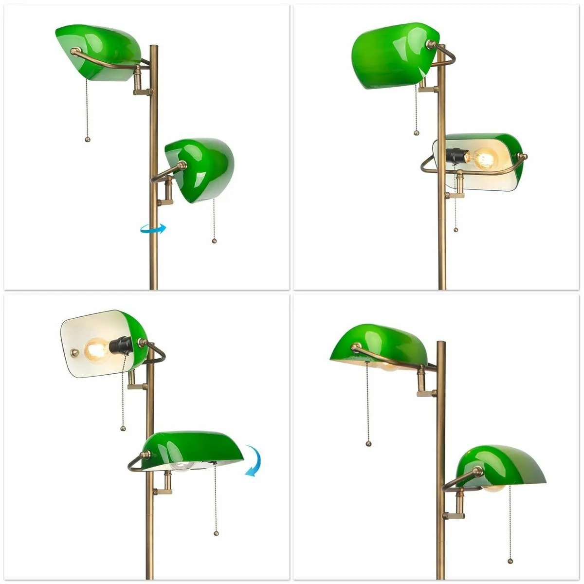 Green Glass Bankers Floor Lamp Double Light Slim - Image 4