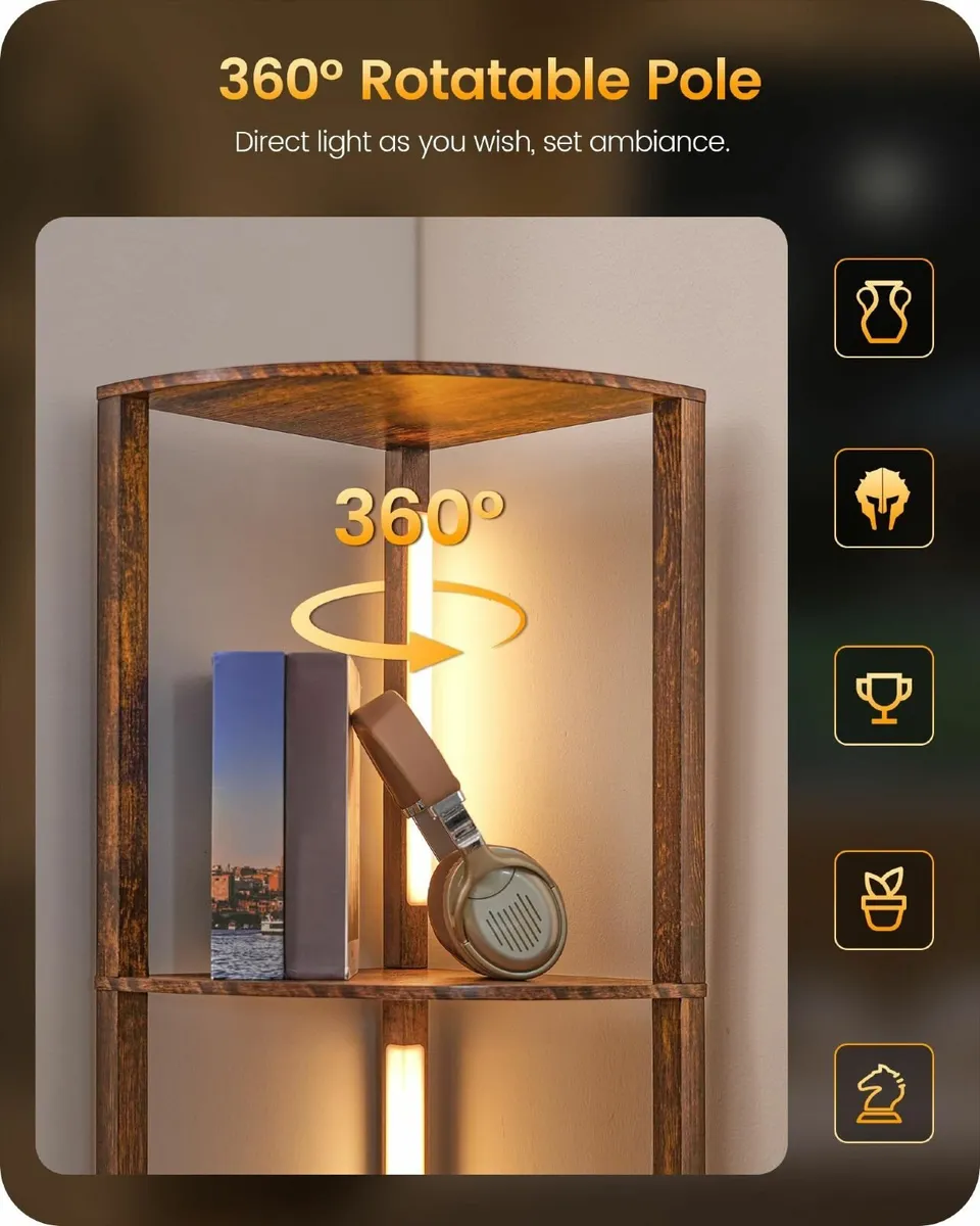 Floor Lamp with Shelves 4 Tier Wooden Standing - Image 4