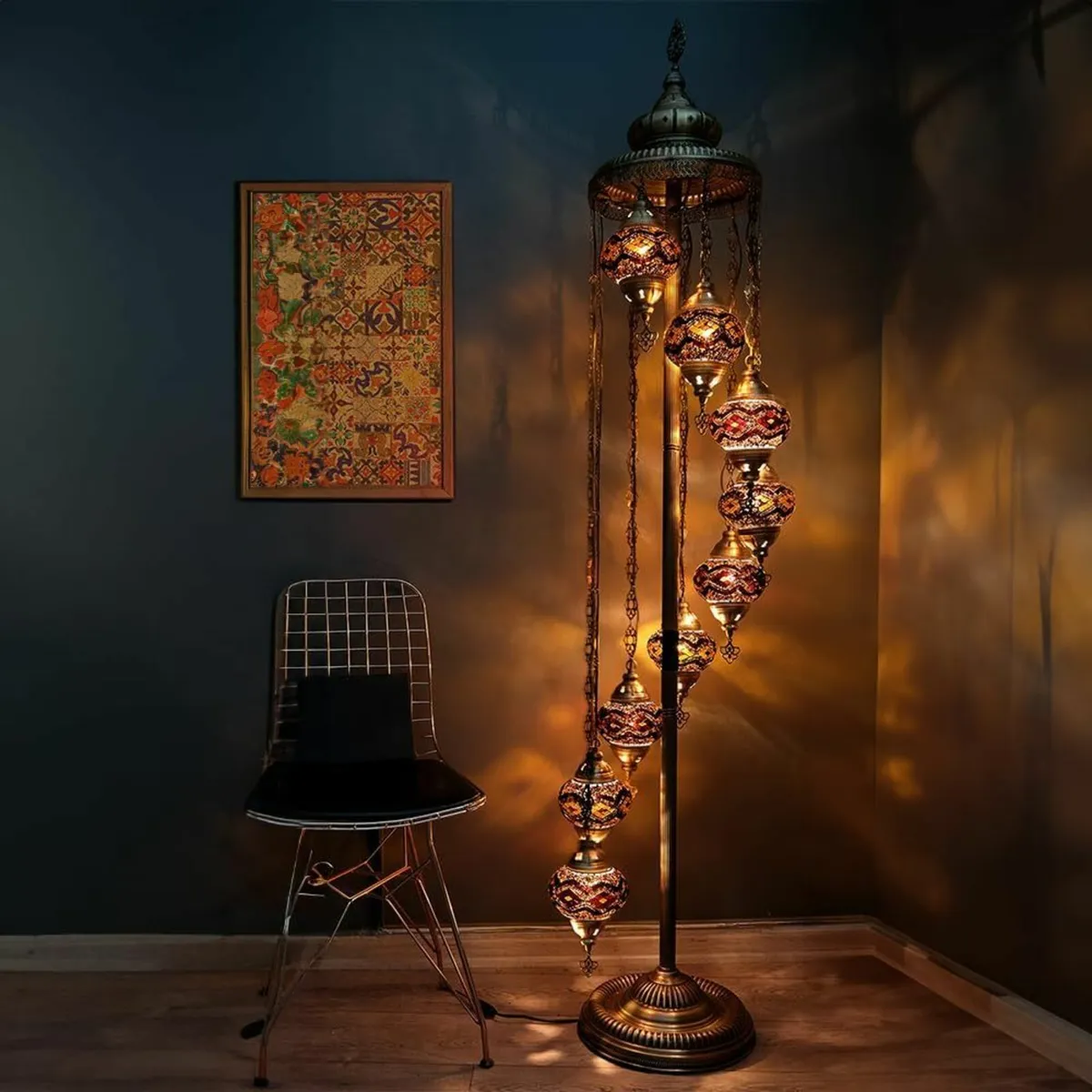 Turkish Lamp 9 Globe Mosaic Floor Standing - Image 1