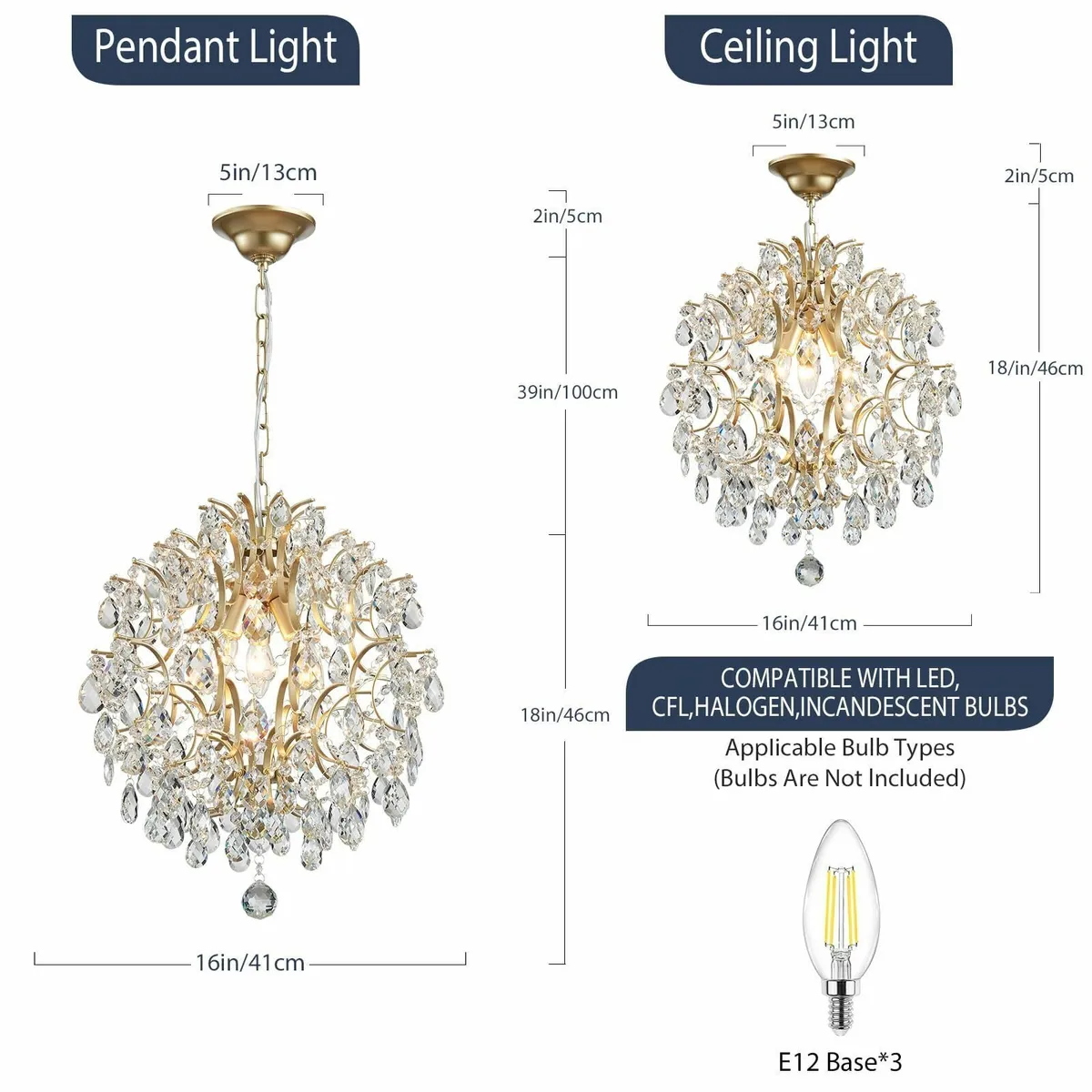Gold Modern Pendant Chandelier Crystal Raindrop - Image 2