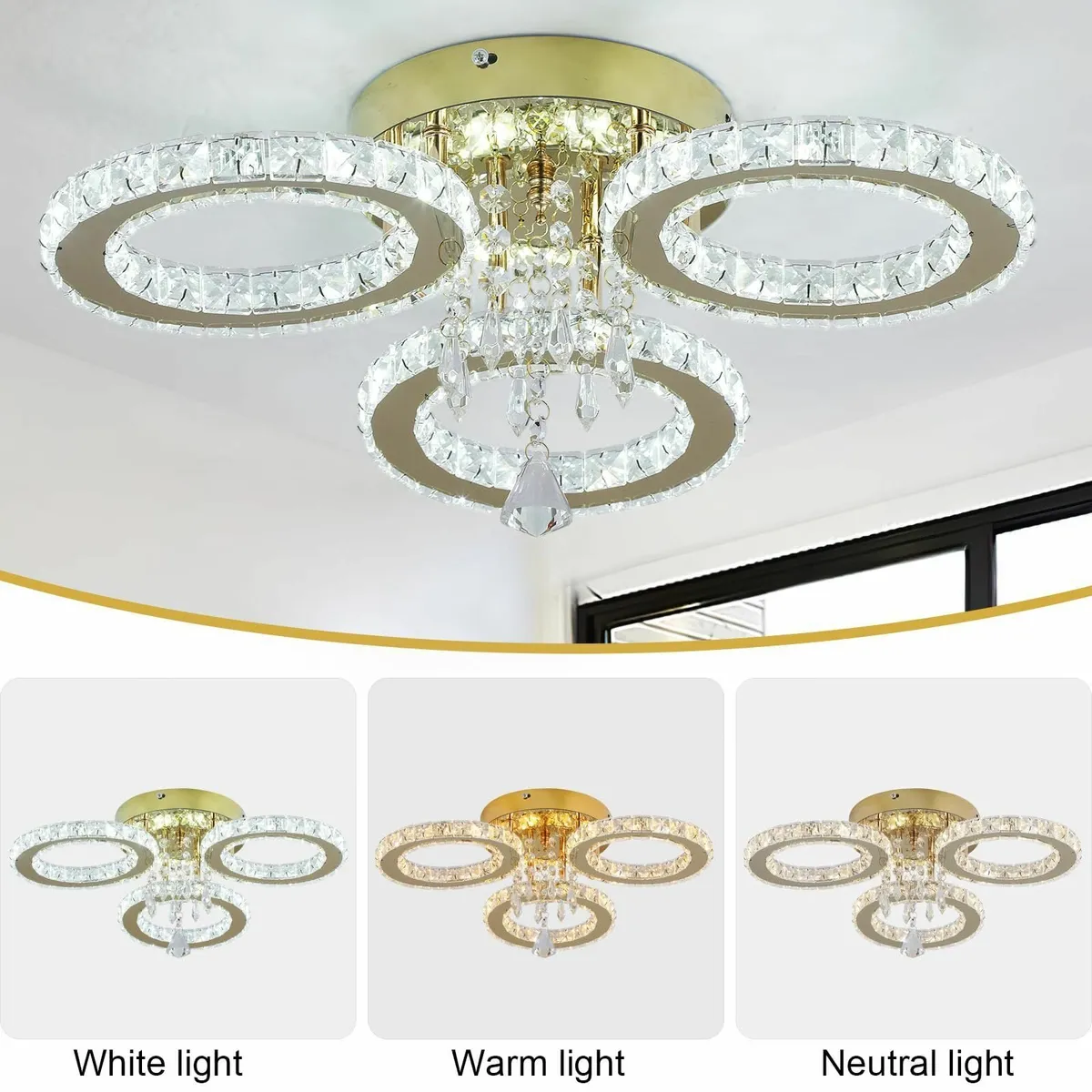 Modern Crystal LED Chandelier Gold Flush Mount - Image 4