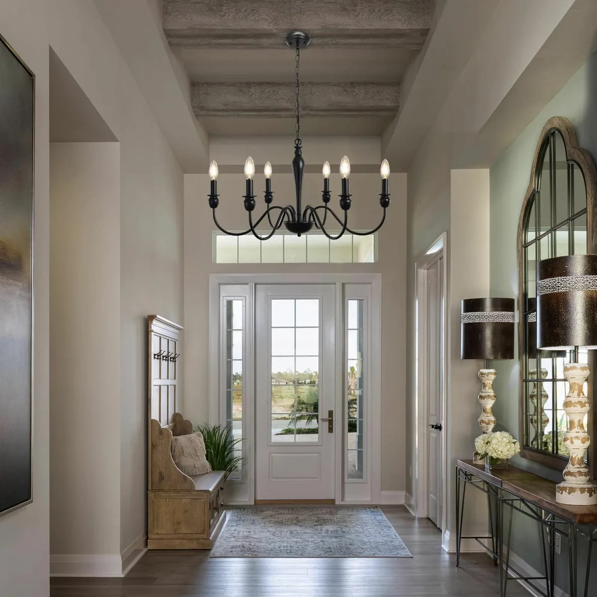 Black Chandelier 6 Lights Metal Vintage Chandelier - Image 3